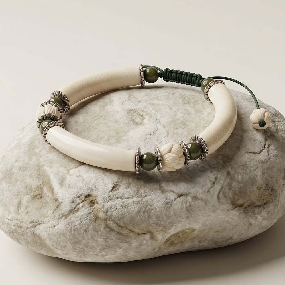 Handcrafted Ivory and Olive Bead Women’s Bracelet